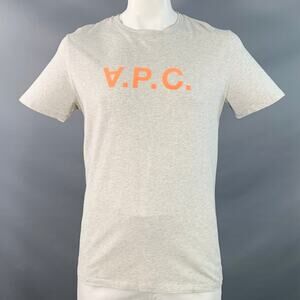 A.P.C. Size XL Heather Grey Orange Cotton Logo Crew Neck T-shirt